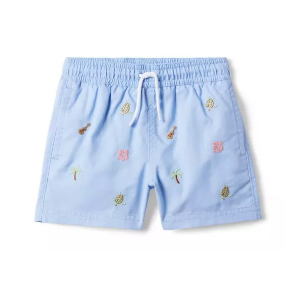 Janie and Jack Boys‎ Recycled Embroidered Swim Trunks Blue Tropical 6-12 Months